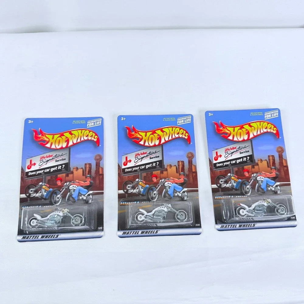 Hot Wheels Blast Lane Motorcycle Jiffy Lube Promo Lot of 3 White Diecast 26280
